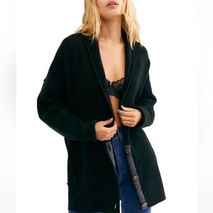 Black Cozy Oversized Exposed Seam Eucalyptus Cardigan